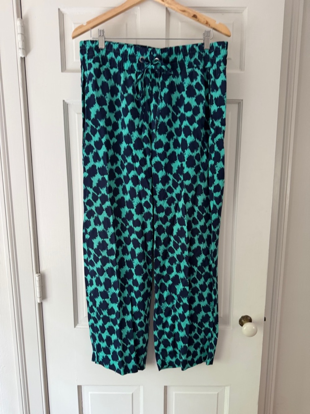 Diane Von Furstenberg Teal & Navy Printed Wide-Leg Pants